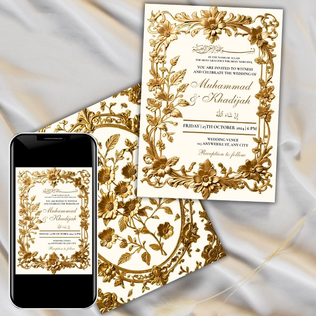 Invitación Elegante Boda musulmán de ornamento floral Nikah (Subido por el creador)