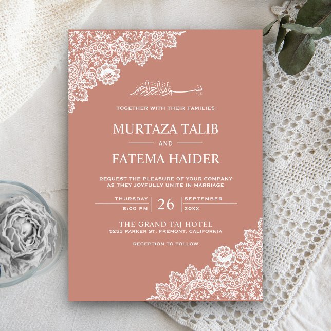 Invitación Elegante Boda Musulmán de Peach y White Lace (Subido por el creador)