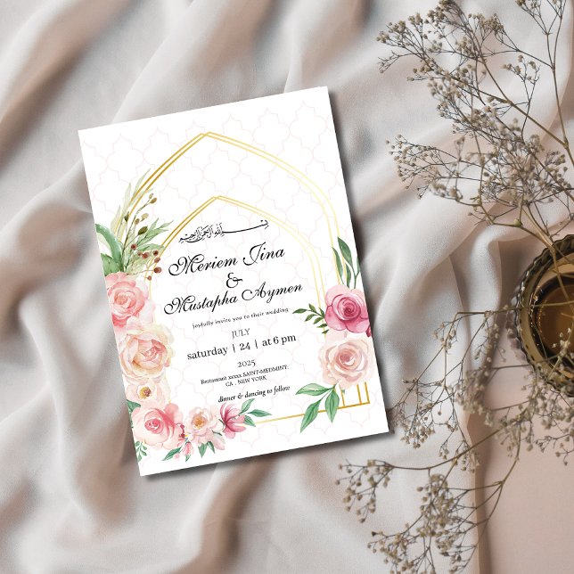Invitación Elegante Boda musulmán del Arco de Oro Floral (Subido por el creador)