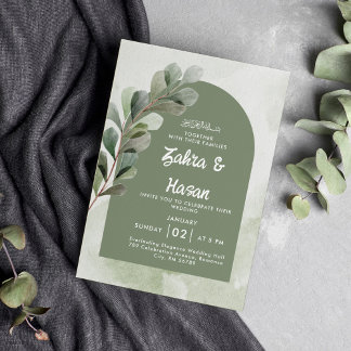 Invitación Elegante Boda musulmán del eucalipto verde sabio