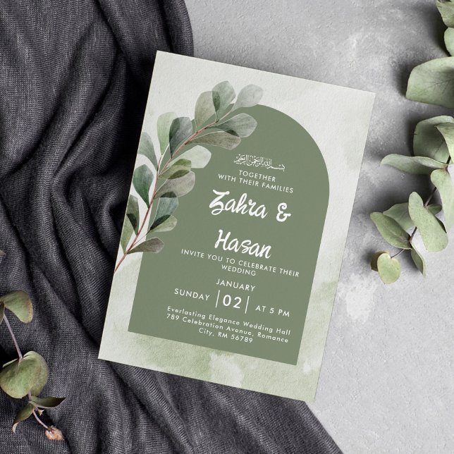 Invitación Elegante Boda musulmán del eucalipto verde sabio (Subido por el creador)
