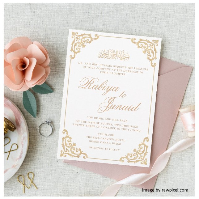 Invitación Elegante Boda musulmán del oro blanco (Subido por el creador)