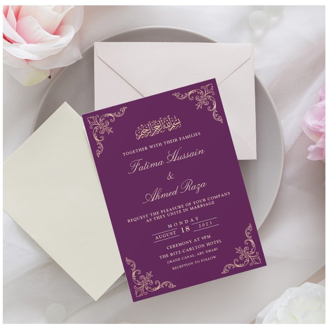 Invitación Elegante Boda musulmán del oro púrpura (Subido por el creador)