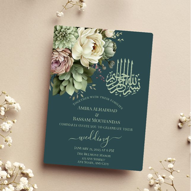 Invitación Elegante Boda musulmán floral (Subido por el creador)