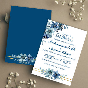 Invitación Elegante Boda musulmán floral azul blanco