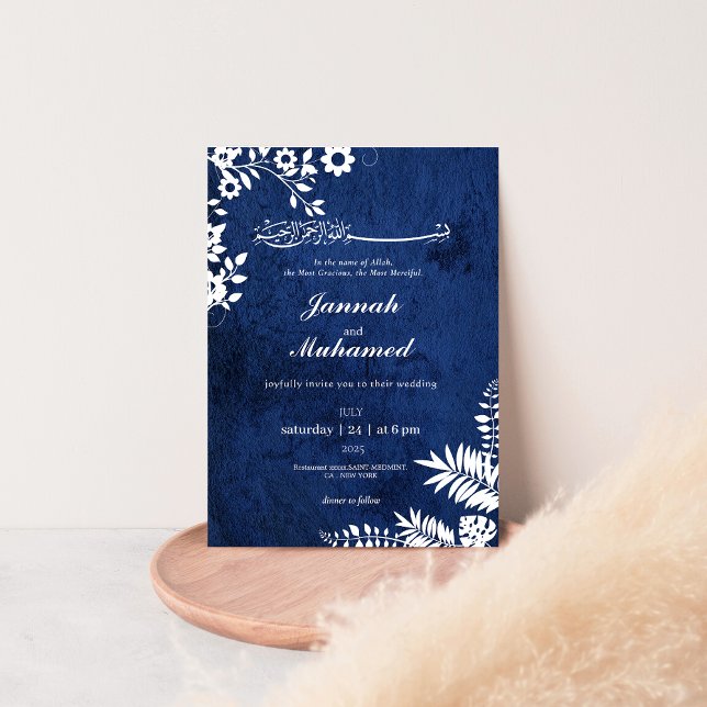 Invitación Elegante Boda musulmán floral azul islámico (Subido por el creador)
