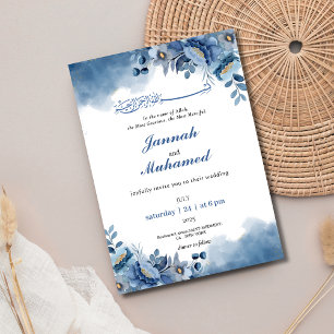 Invitación Elegante boda musulmán floral de color azul acuáti