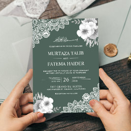 Invitación Elegante Boda musulmán floral verde de encaje islá