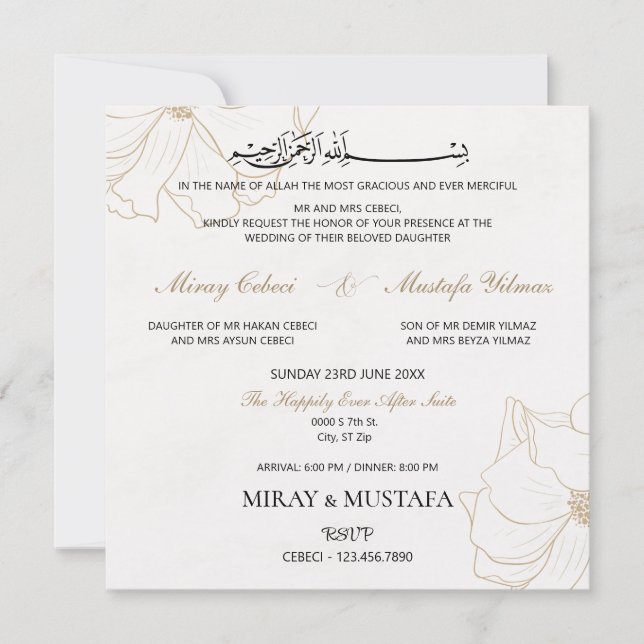 Invitación Elegante Boda musulmán islámico de Bismillah (Anverso)