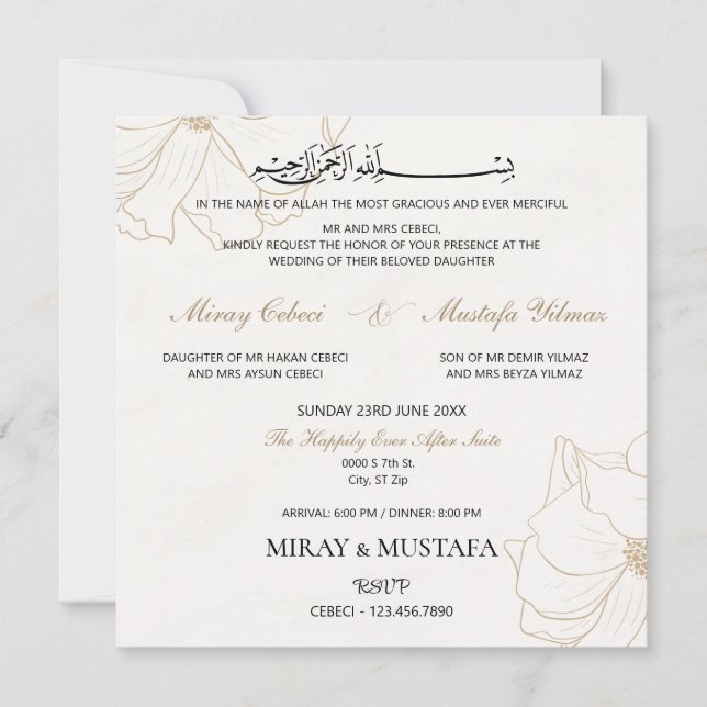 Invitación Elegante Boda musulmán islámico de Bismillah (Anverso)