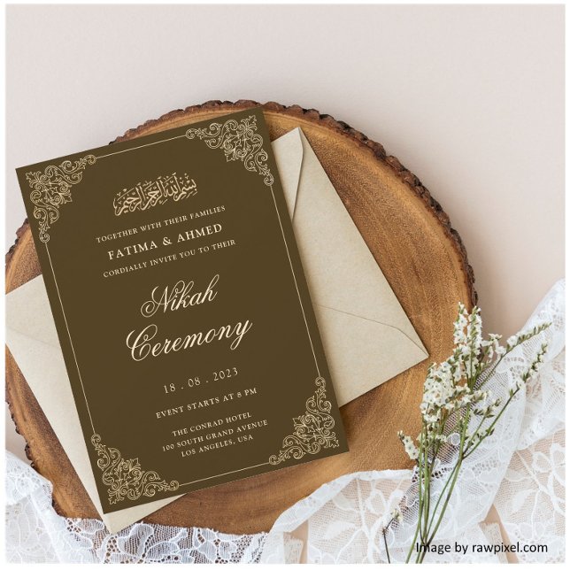 Invitación Elegante Boda musulmán marrón Nikah islámico (Subido por el creador)