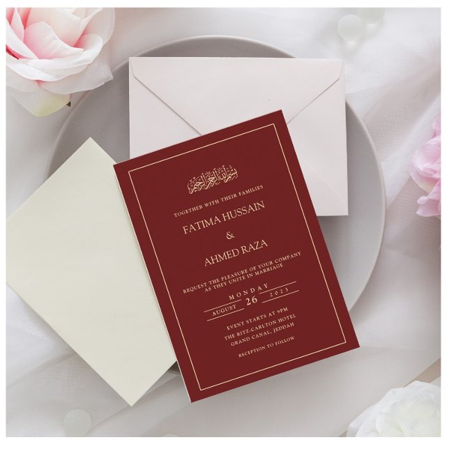 Invitación Elegante Boda musulmán moderno de Borgoña (Subido por el creador)