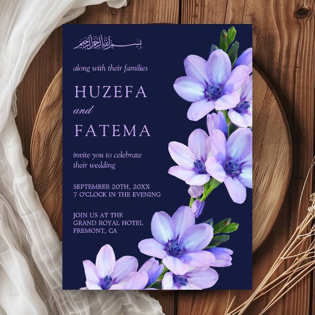 Invitación Elegante Boda musulmán morado floral islámico (Subido por el creador)