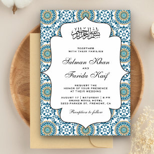 Invitación Elegante Boda musulmán musulmán azul persa