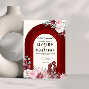Invitación Elegante Boda musulmán rojo y floral