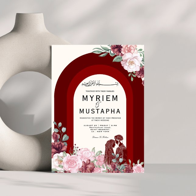 Invitación Elegante Boda musulmán rojo y floral (Subido por el creador)