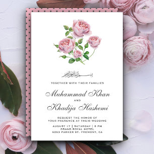 Invitación Elegante Boda musulmán rosa de las rosas rosadas