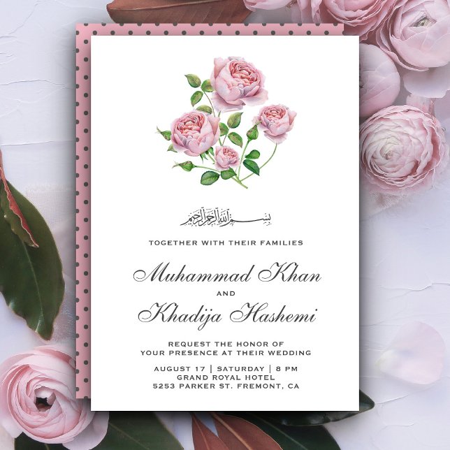 Invitación Elegante Boda musulmán rosa de las rosas rosadas (Subido por el creador)