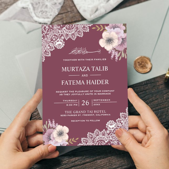 Invitación Elegante Boda musulmán rosa floral islámico (Subido por el creador)