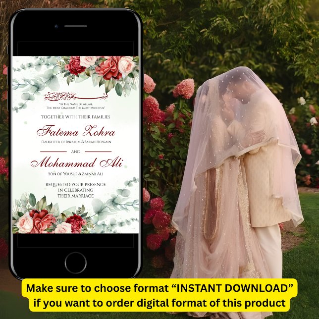 Invitación Elegante Boda musulmán rosa rojo Nikah (Subido por el creador)