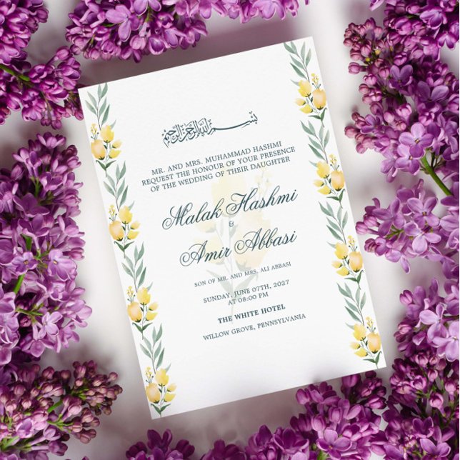 Invitación Elegante Boda musulmana floral amarilla (Subido por el creador)