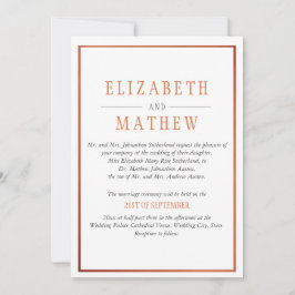 Invitación Elegante Boda Naranja de cobre blanco moderno