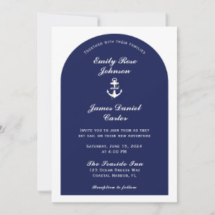 Invitación Elegante Boda Náutica de Azul Marino y Blanco