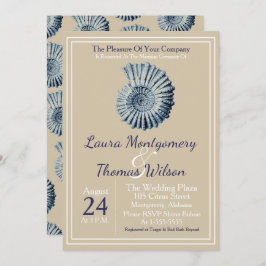 Invitación Elegante Boda Nautical Beach Blue Seashell