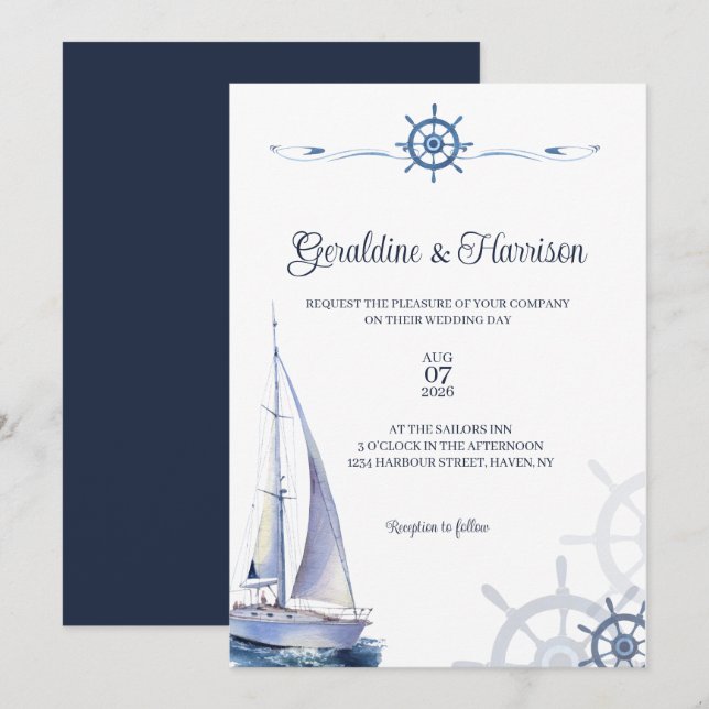 Invitación Elegante Boda Náutico (Anverso / Reverso)
