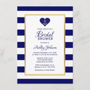 Invitación Elegante Boda Náutico Azul de la Marina Ducha Náut