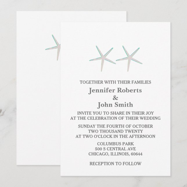 Invitación Elegante Boda Náutico Blanco Verde azulado Gris St (Anverso / Reverso)