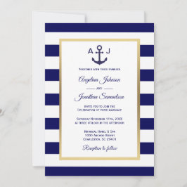 Invitación Elegante Boda Náutico de la Marina Azul franjas bl