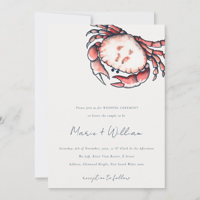 Invitación Elegante Boda Náutico de la Marina Roja Subacuátic (Anverso)