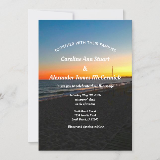 Invitación Elegante Boda Náutico de verano de Sunset Beach (Anverso)