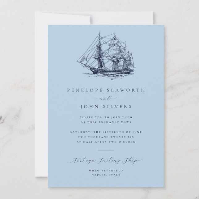 Invitación Elegante Boda Náutico Sky Blue (Anverso)