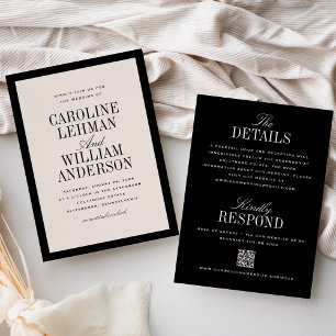 Invitación Elegante Boda Negra a Dos Caras
