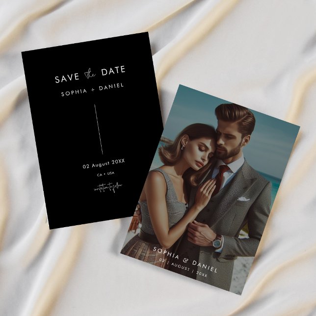 Invitación Elegante boda negra salva la foto de la fecha (Subido por el creador)