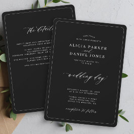 Invitación Elegante boda negra y blanca todo en uno