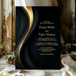 Invitación Elegante Boda Negra y Dorada