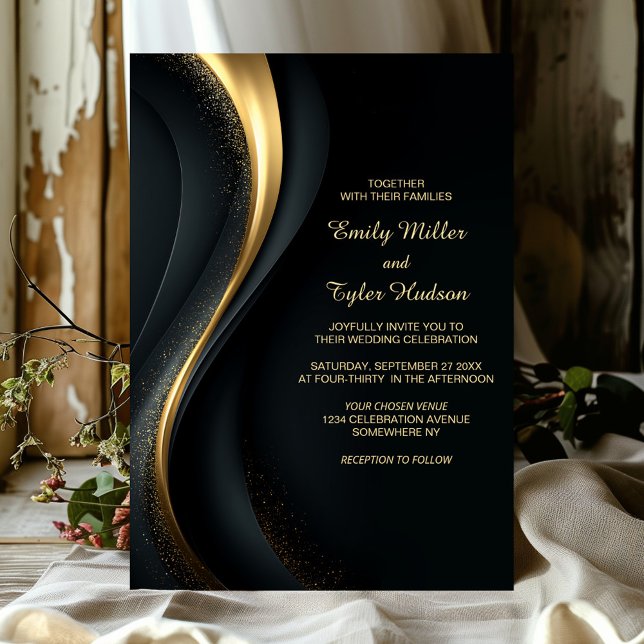 Invitación Elegante Boda Negra y Dorada (Subido por el creador)