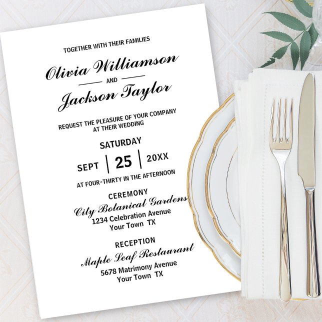 Invitación Elegante Boda negro blanco simple (Subido por el creador)