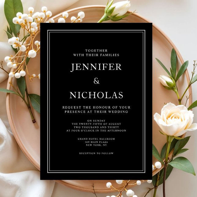 Invitación Elegante Boda negro clásico (Elegant Classic Black Wedding Invitation)