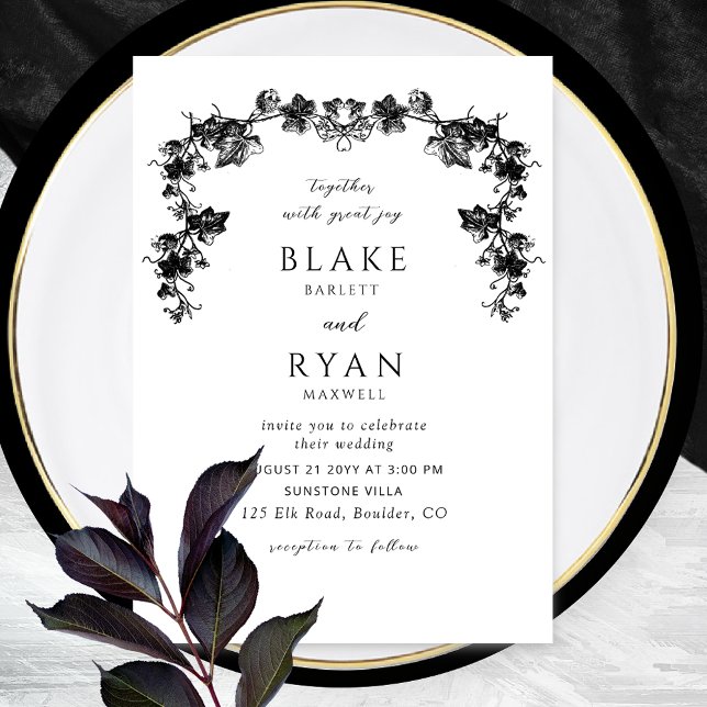 Invitación Elegante Boda negro de Garland (Subido por el creador)