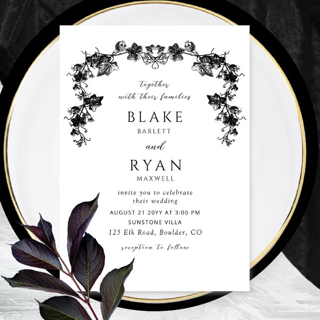 Invitación Elegante Boda negro de Garland (Subido por el creador)