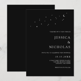 Invitación Elegante Boda negro de lunas y estrellas