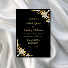 Invitación Elegante Boda negro de oro de diamantes