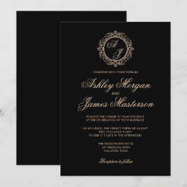 Invitación Elegante Boda negro de oro de lujo