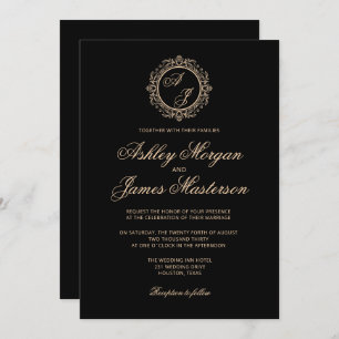 Invitación Elegante Boda negro de oro de lujo