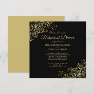 Invitación Elegante Boda negro de oro para el ensayo de la ce