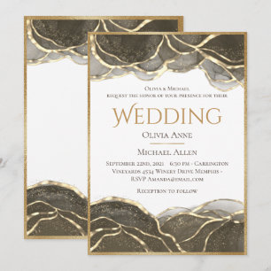Invitación Elegante Boda negro de tinta de alcohol